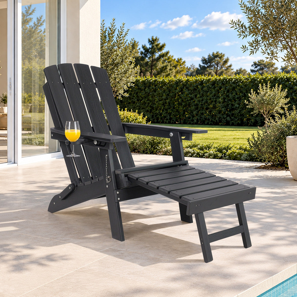 Livsip Outdoor Sun Lounge Beach Chair HDPE Adirondack Chair with Footrest Black