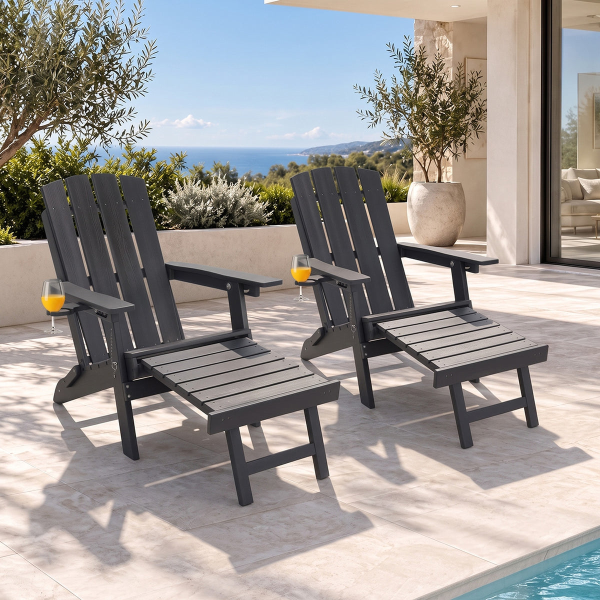 Livsip 2PCS Sun Lounge Outdoor Beach Chairs Foldable HDPE Adirondack Chair Black