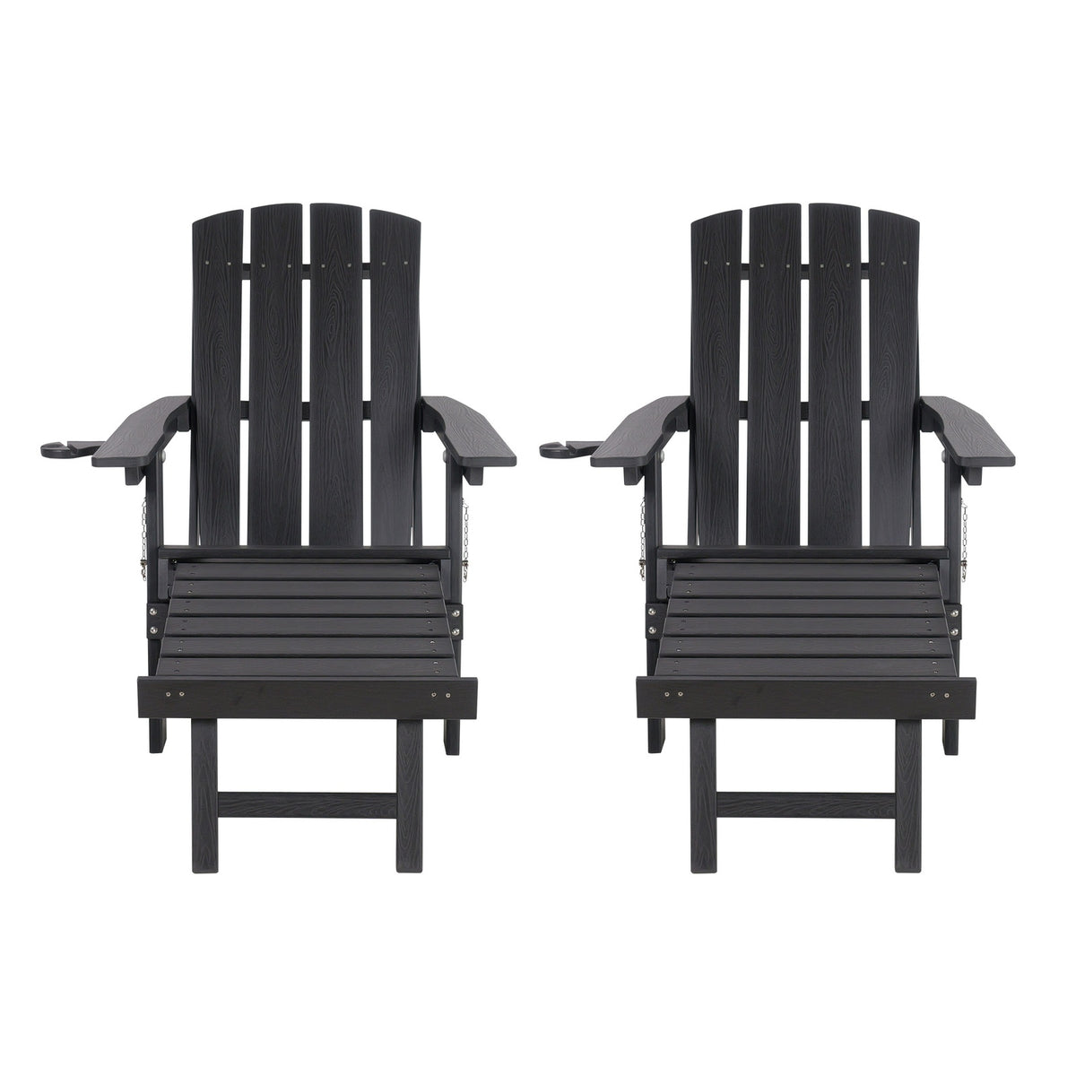 Livsip 2PCS Sun Lounge Outdoor Beach Chairs Foldable HDPE Adirondack Chair Black