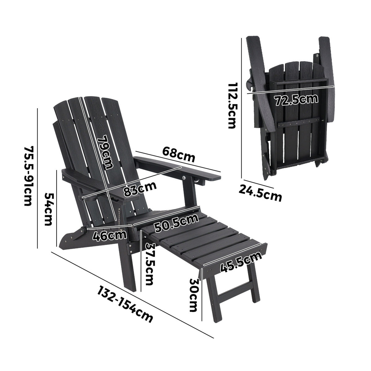 Livsip 2PCS Sun Lounge Outdoor Beach Chairs Foldable HDPE Adirondack Chair Black
