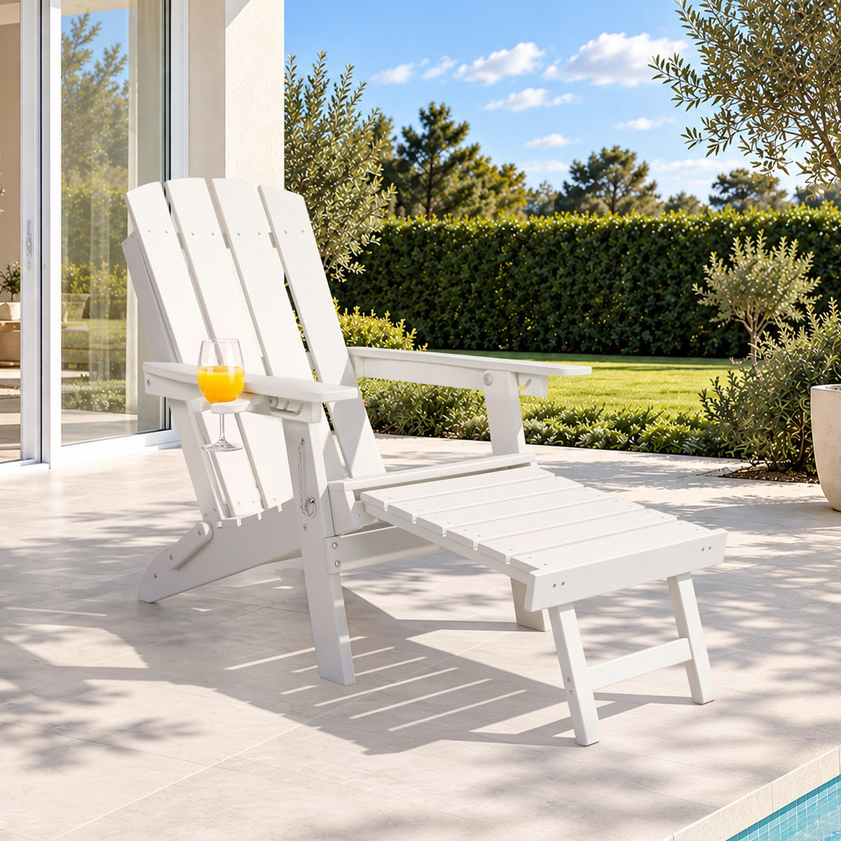Livsip Outdoor Sun Lounge Beach Chair HDPE Adirondack Chair with Footrest White