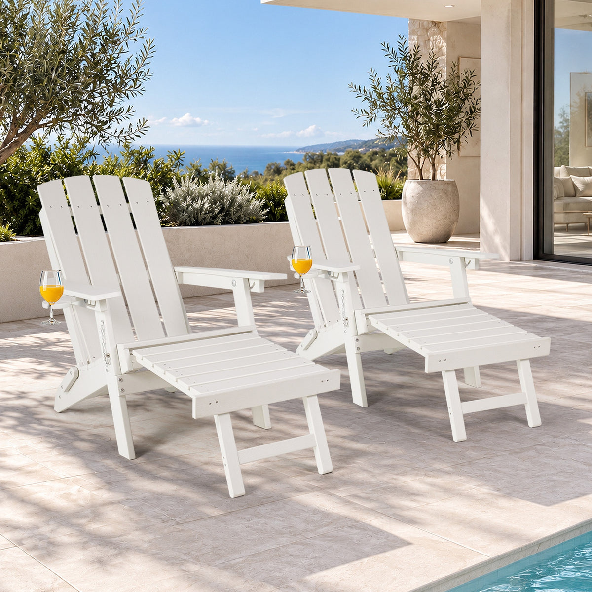 Livsip 2PCS Sun Lounge Outdoor Beach Chairs Foldable HDPE Adirondack Chair White