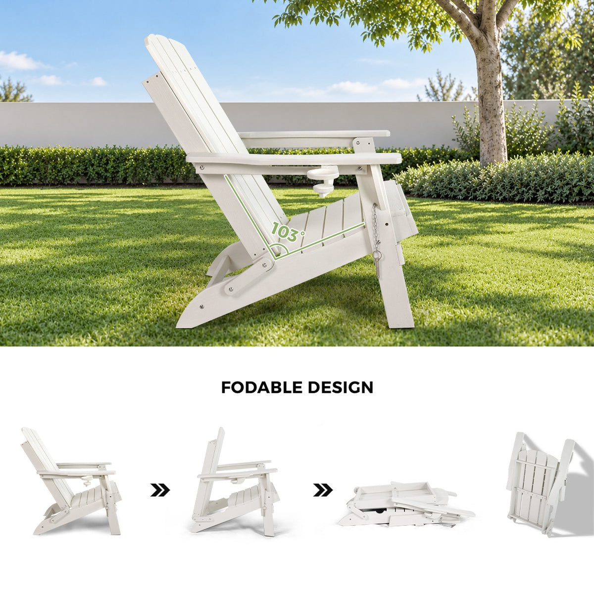 Livsip HDPE Adirondack Chair Outdoor Furniture Folding Lounge Beach Chair White