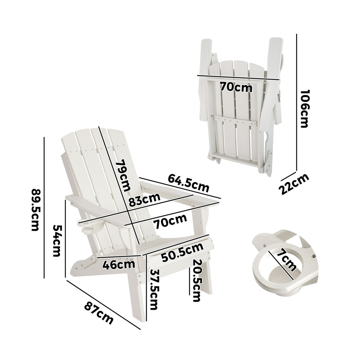 Livsip HDPE Adirondack Chair Outdoor Furniture Folding Lounge Beach Chair White