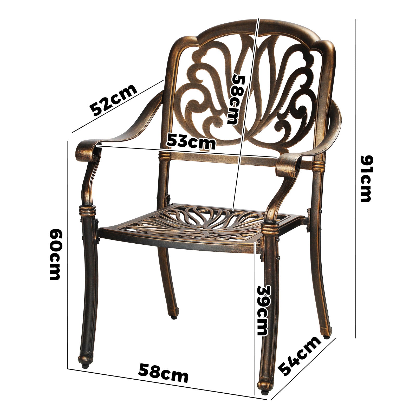 Livsip Outdoor Dining Chairs Cast Aluminium Patio Garden Furniture Set of 2 - Sunyee