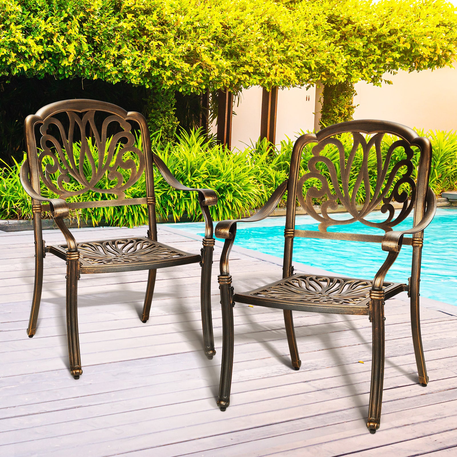 Livsip Outdoor Dining Chairs Cast Aluminium Patio Garden Furniture Set of 2 - Sunyee