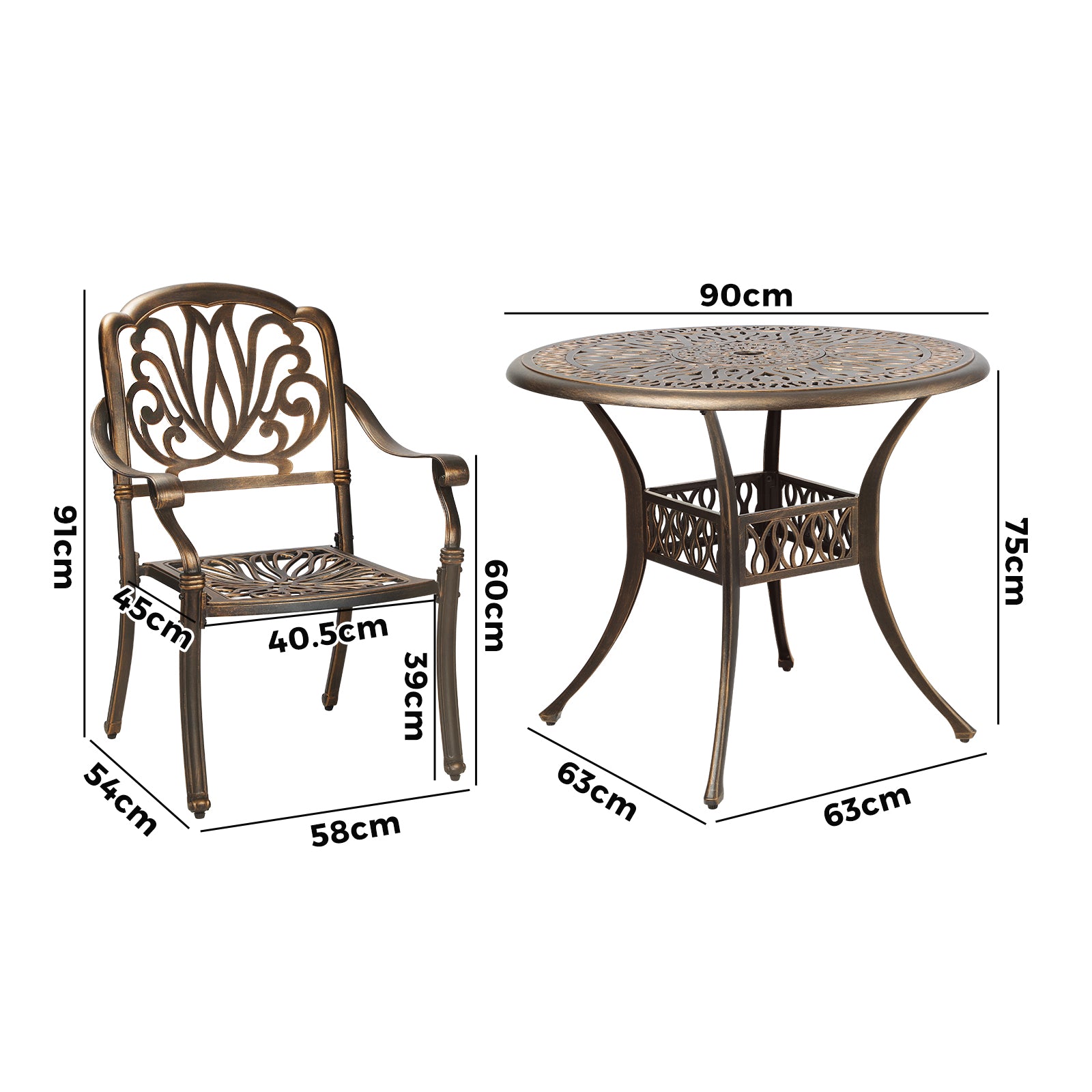 Livsip Bistro Set Outdoor Cast Aluminium Table Chair Set 3 Piece Patio Furniture - Sunyee