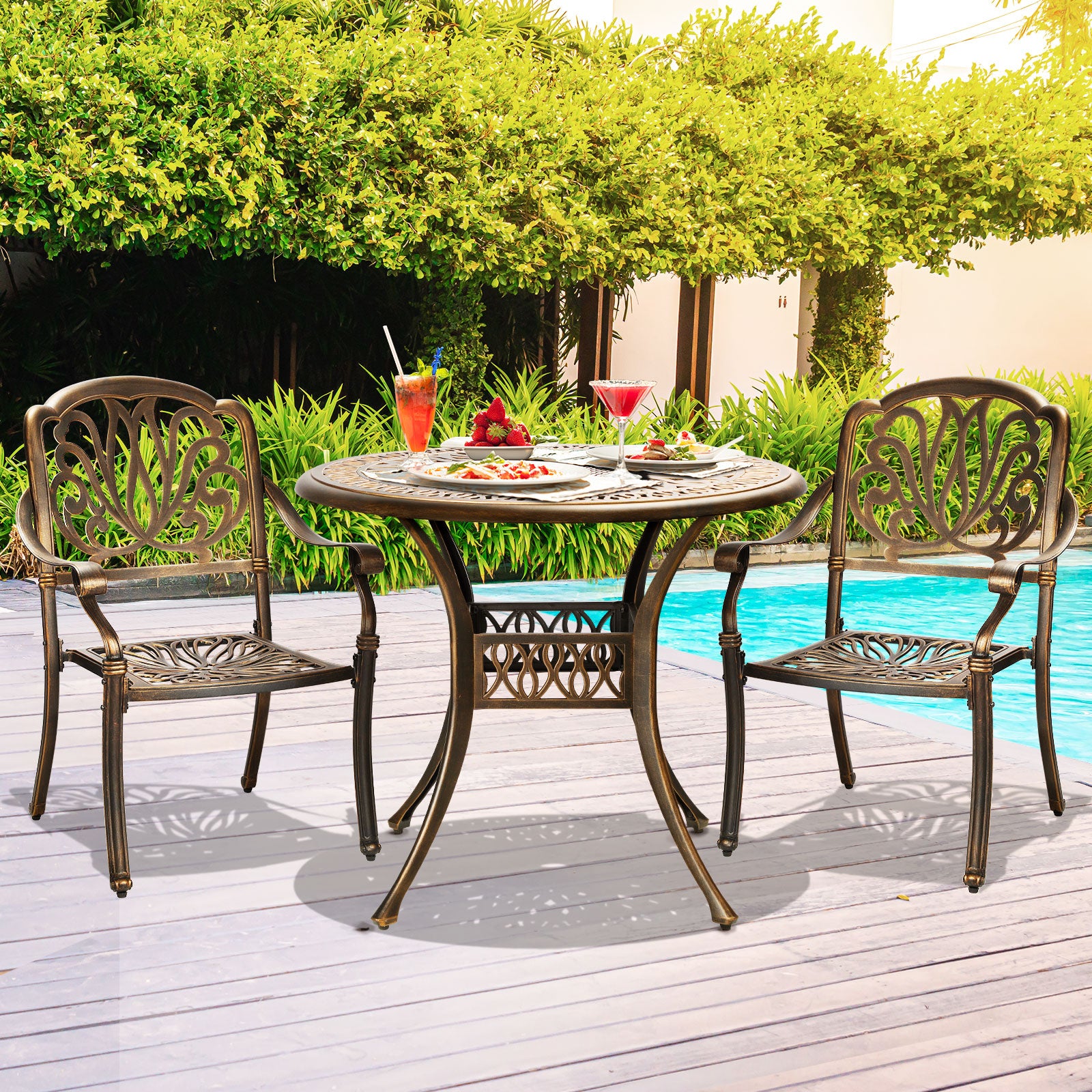 Livsip Bistro Set Outdoor Cast Aluminium Table Chair Set 3 Piece Patio Furniture - Sunyee