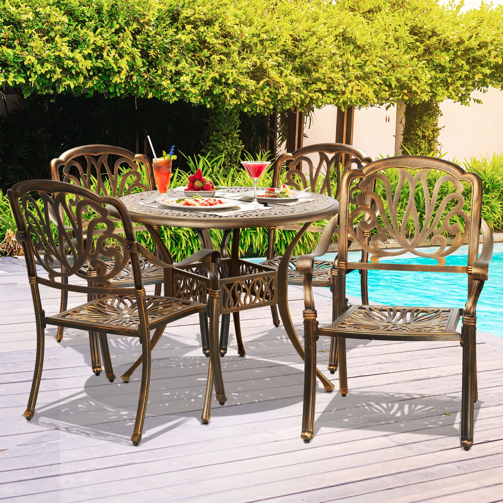 Livsip Outdoor Furniture 5 Piece Dining Set Chairs Table Bistro Set Patio Garden - Sunyee