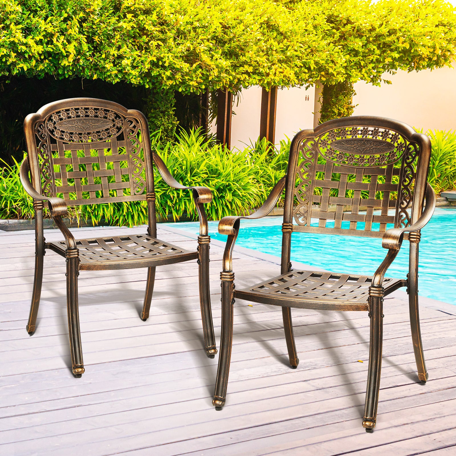 Livsip Outdoor Furniture Dining Chairs Cast Aluminium Garden Patio Chairs x2 - Sunyee