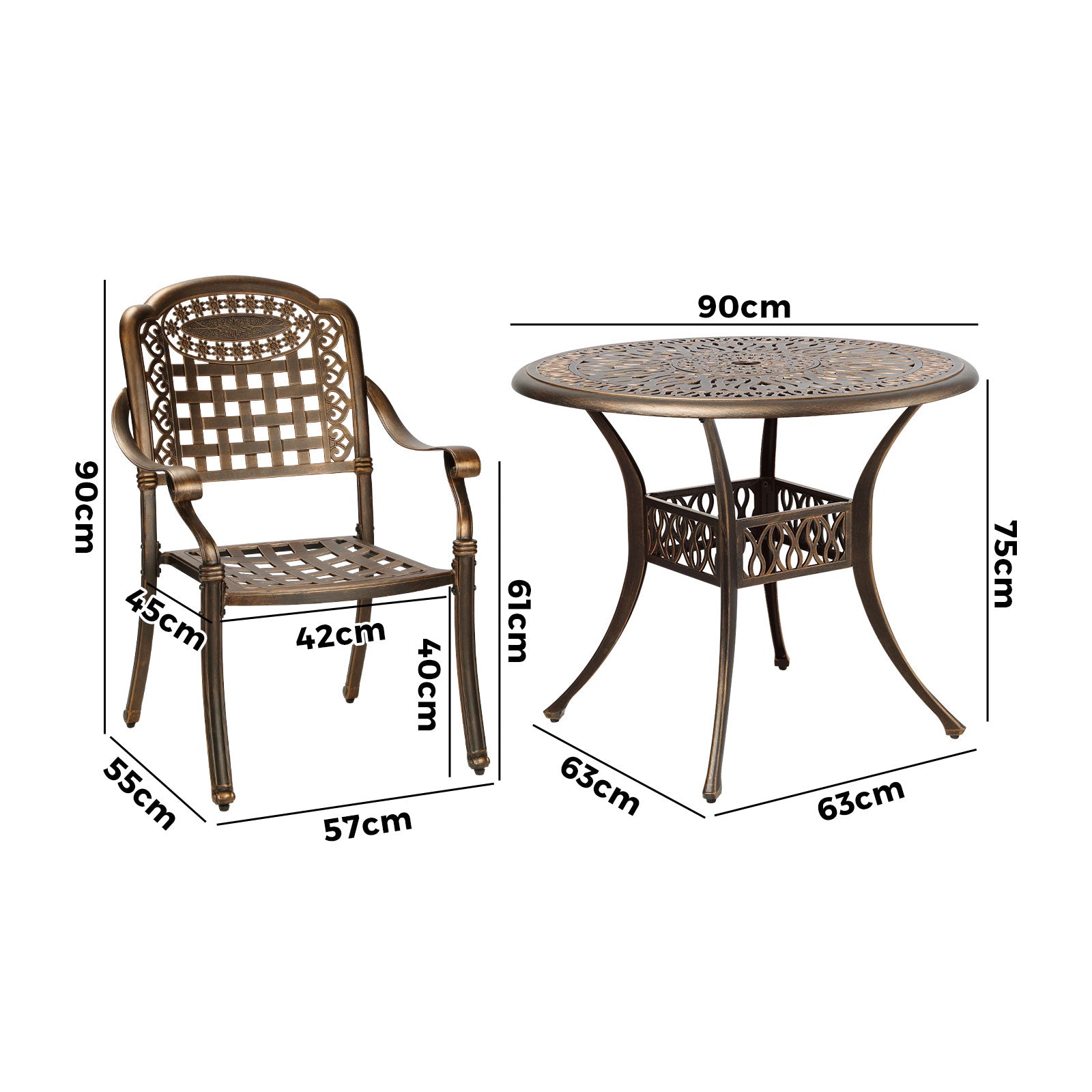 Livsip 3 Piece Outdoor Dining Chairs Bistro Set Cast Aluminium Patio Furniture - Sunyee
