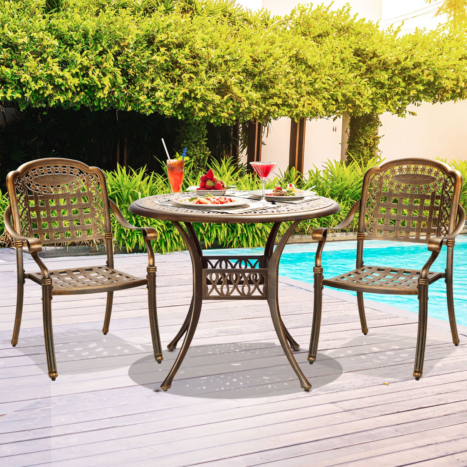 Livsip 3 Piece Outdoor Dining Chairs Bistro Set Cast Aluminium Patio Furniture - Sunyee