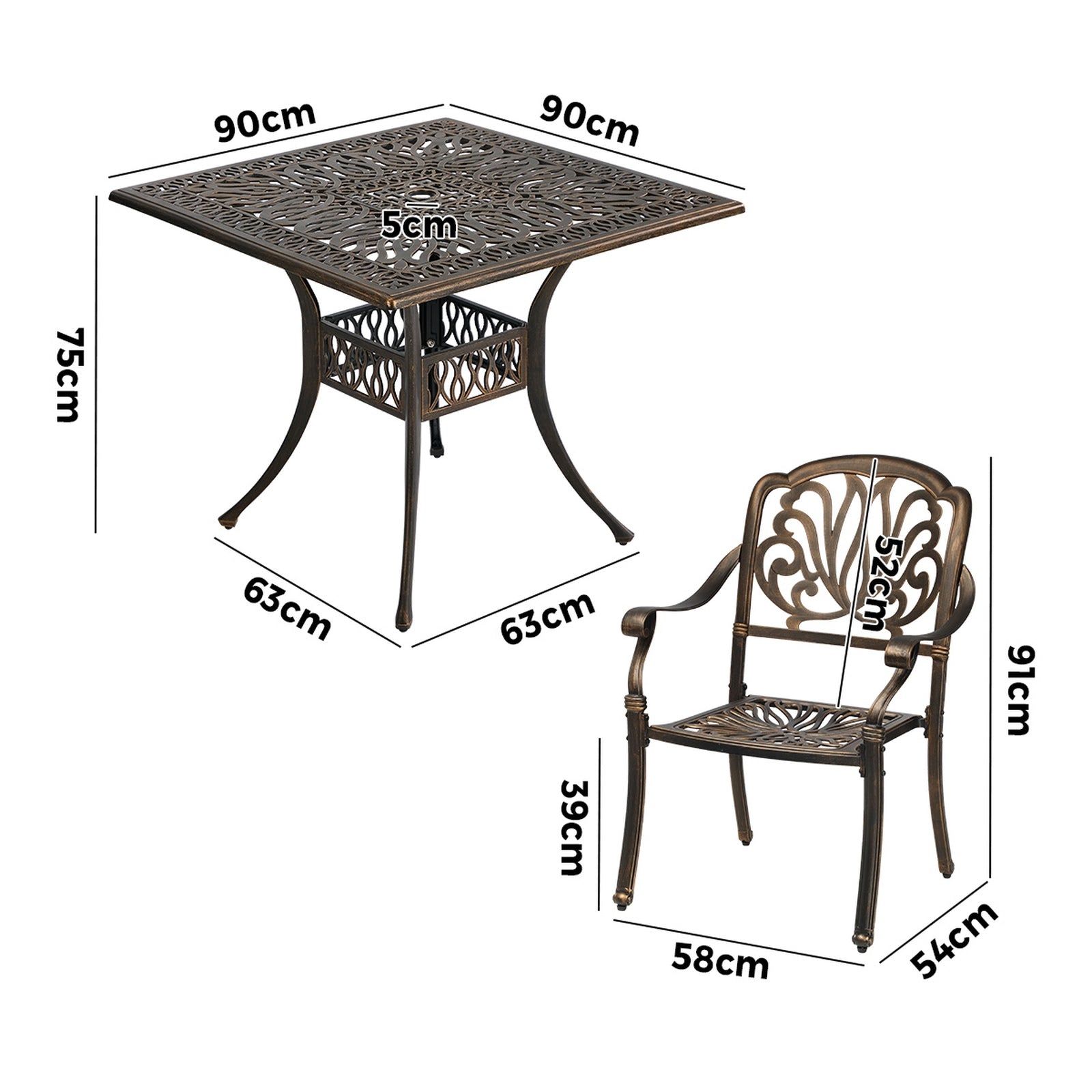 Livsip 5 Piece Outdoor Dining Setting Table Chairs Aluminium Garden Furniture
