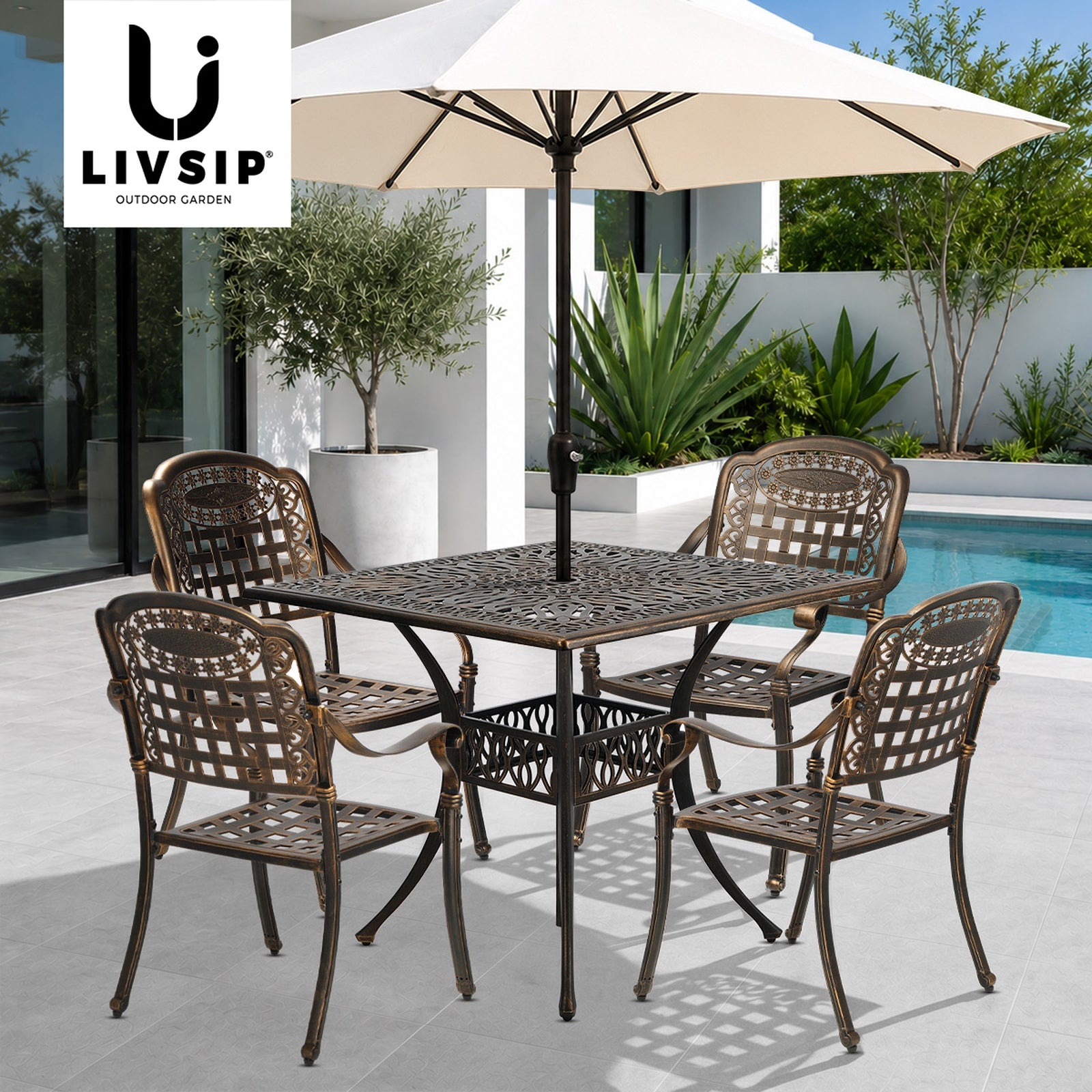 Livsip 5 Piece Outdoor Dining Setting Bistro Patio Set Cast Aluminium Furniture