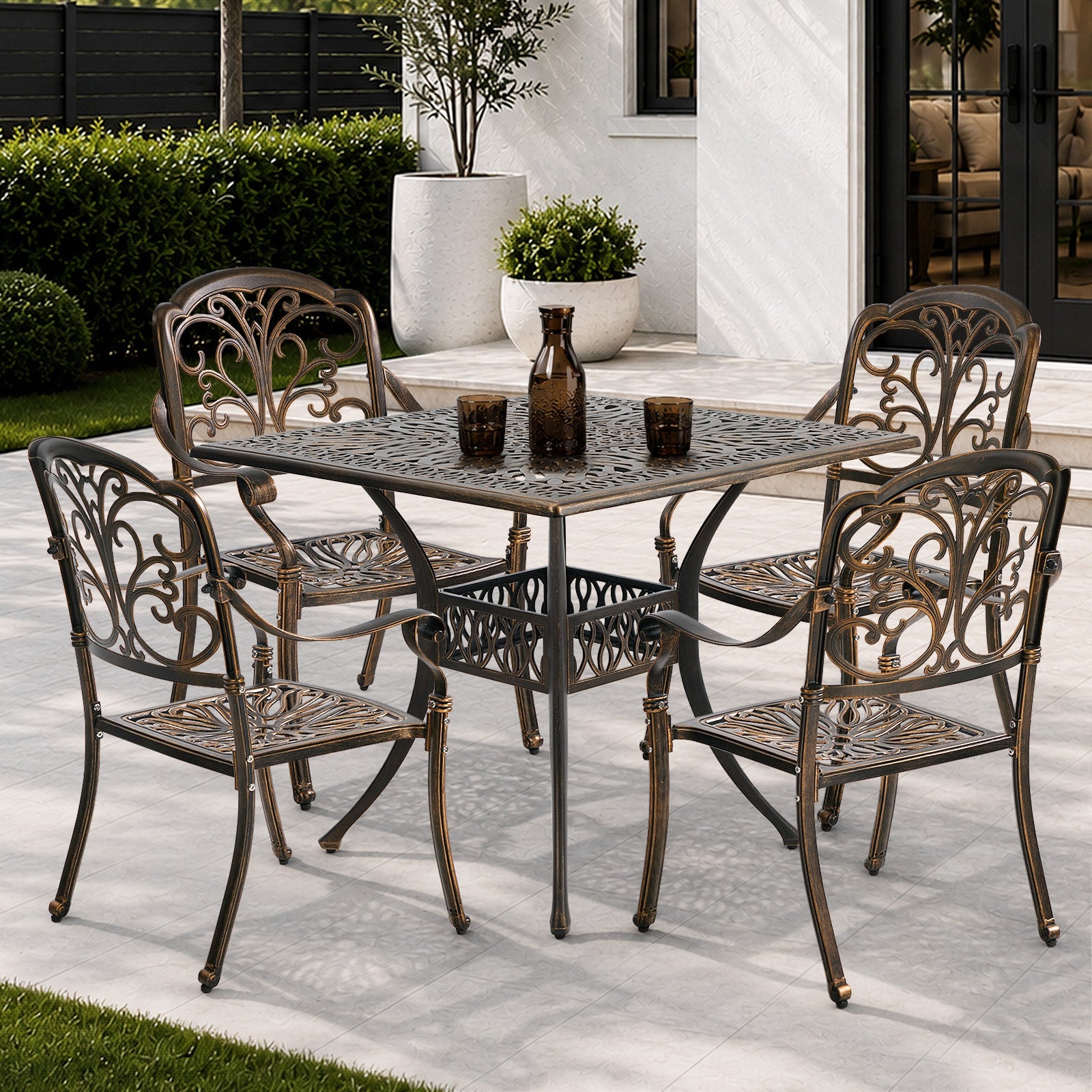 Livsip 5 Piece Outdoor Dining Setting Cast Aluminium Table Chairs Furniture