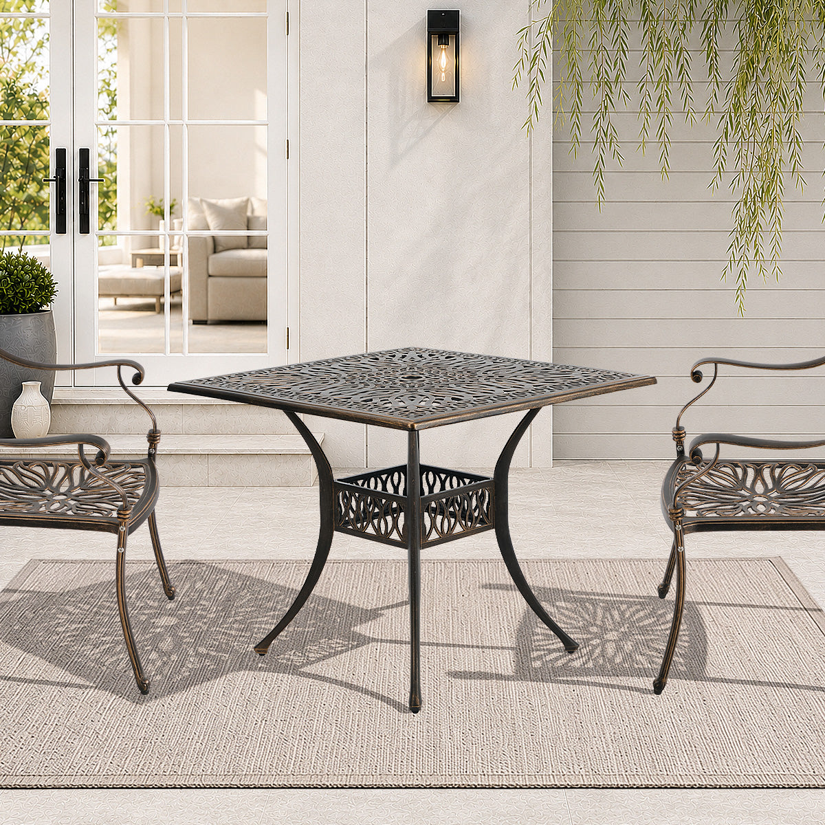 Livsip Outdoor Garden Table Patio Dining Table Cast Aluminium Furniture Bronze