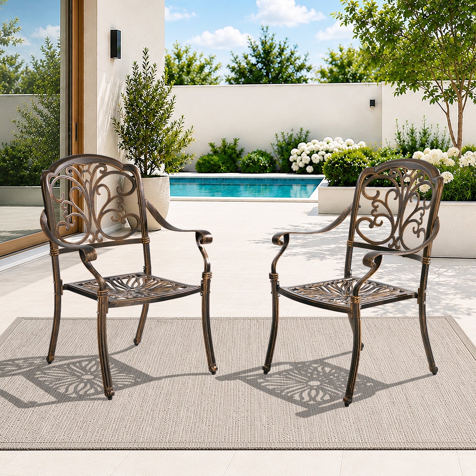 Livsip 2PCS Outdoor Dining Chairs Garden Patio Armchairs Cast Aluminium