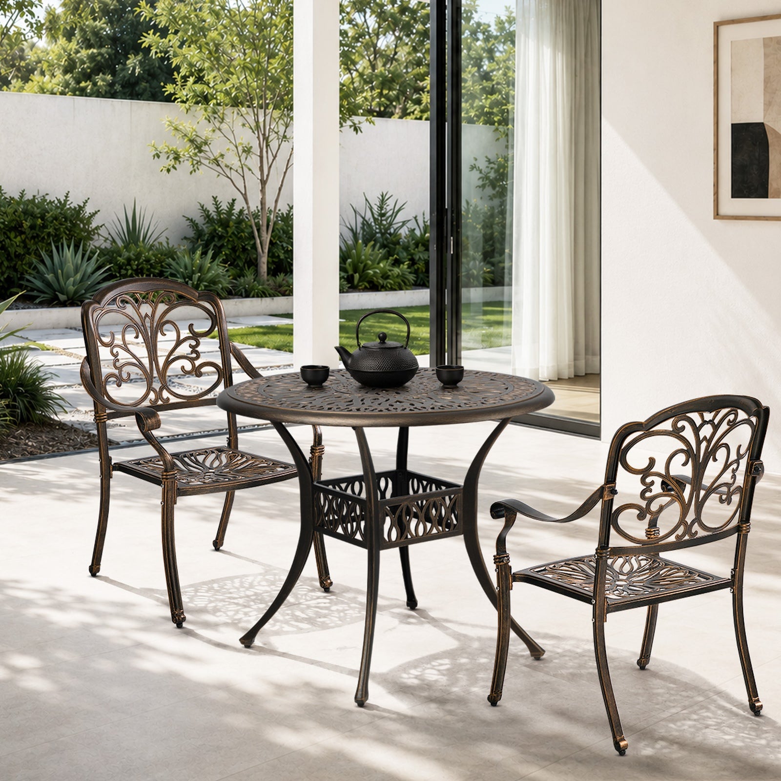Livsip 3 Piece Outdoor Dining Set Table Chairs Patio Bistro Cast Aluminium