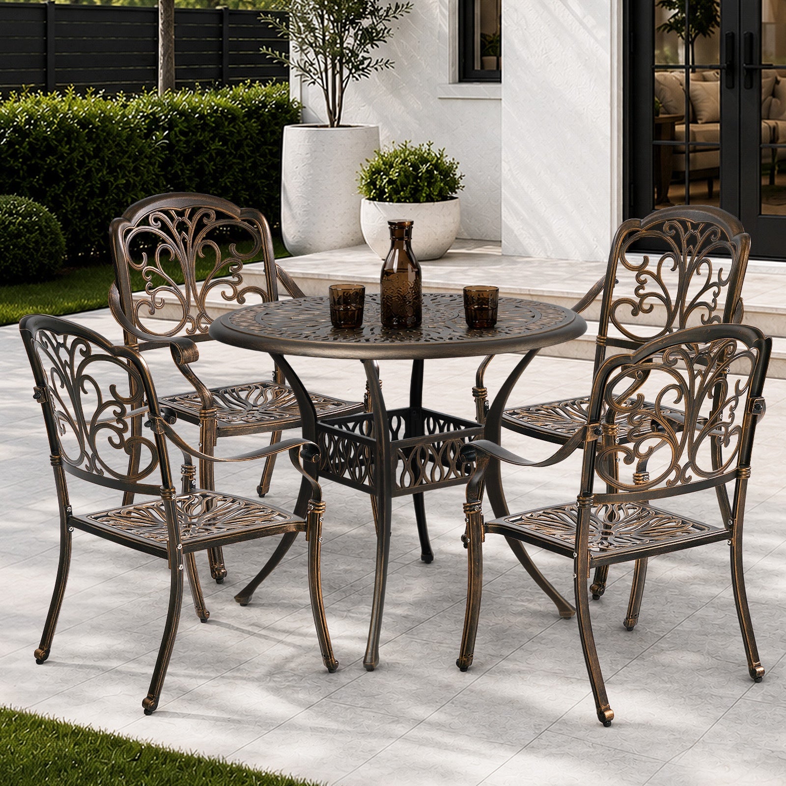 Livsip 5 Piece Outdoor Dining Set Table Chairs Patio Bistro Cast Aluminium
