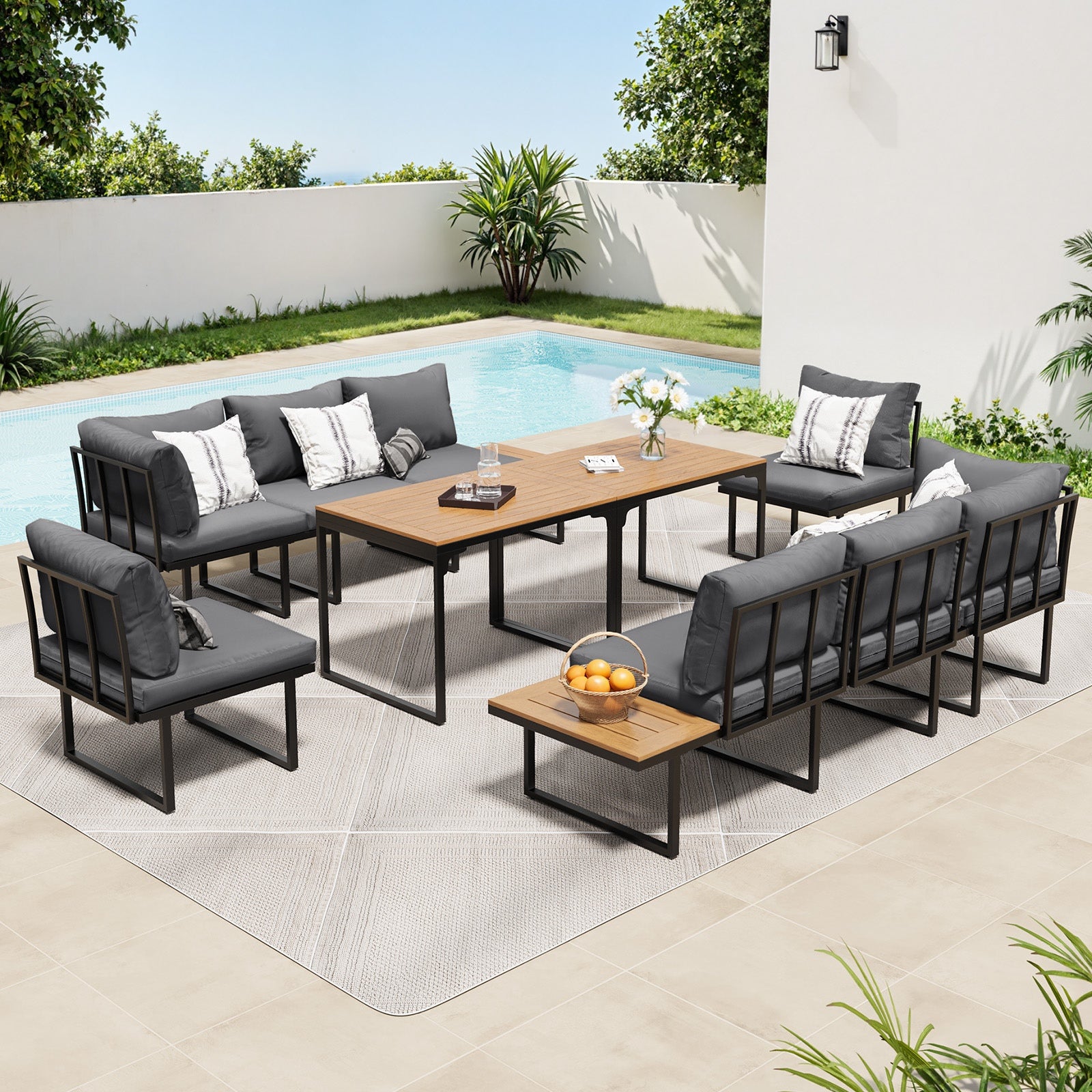 Livsip 8 Seater Outdoor Dining Set Sofa Lounge Setting Side Table Furniture Grey - Sunyee