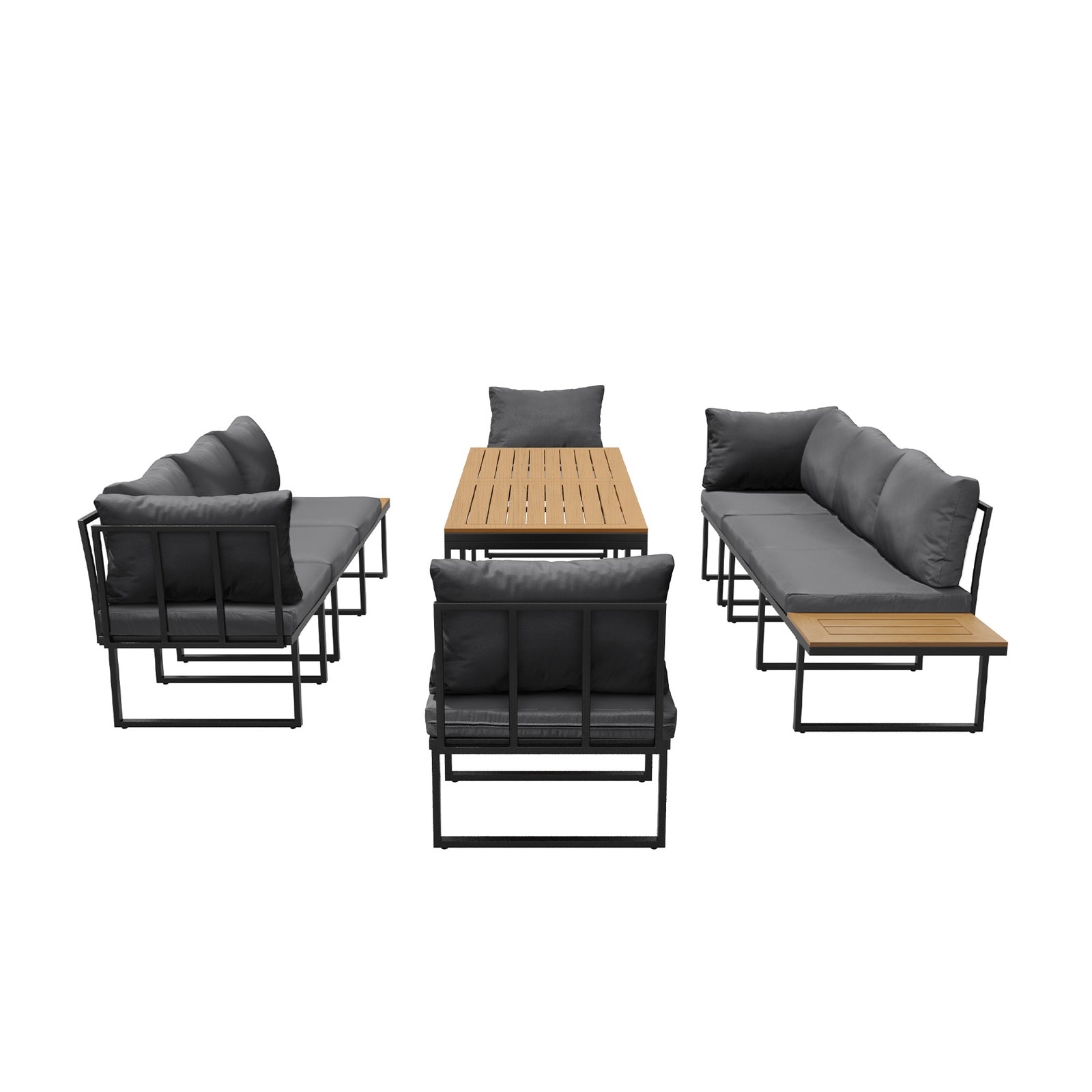 Livsip 8 Seater Outdoor Dining Set Sofa Lounge Setting Side Table Furniture Grey - Sunyee