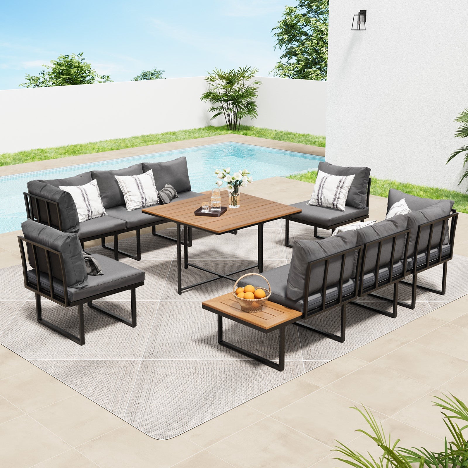 Livsip 6 Seater Outdoor Dining Sofa Set Lounge Furniture Patio Garden Setting - Sunyee