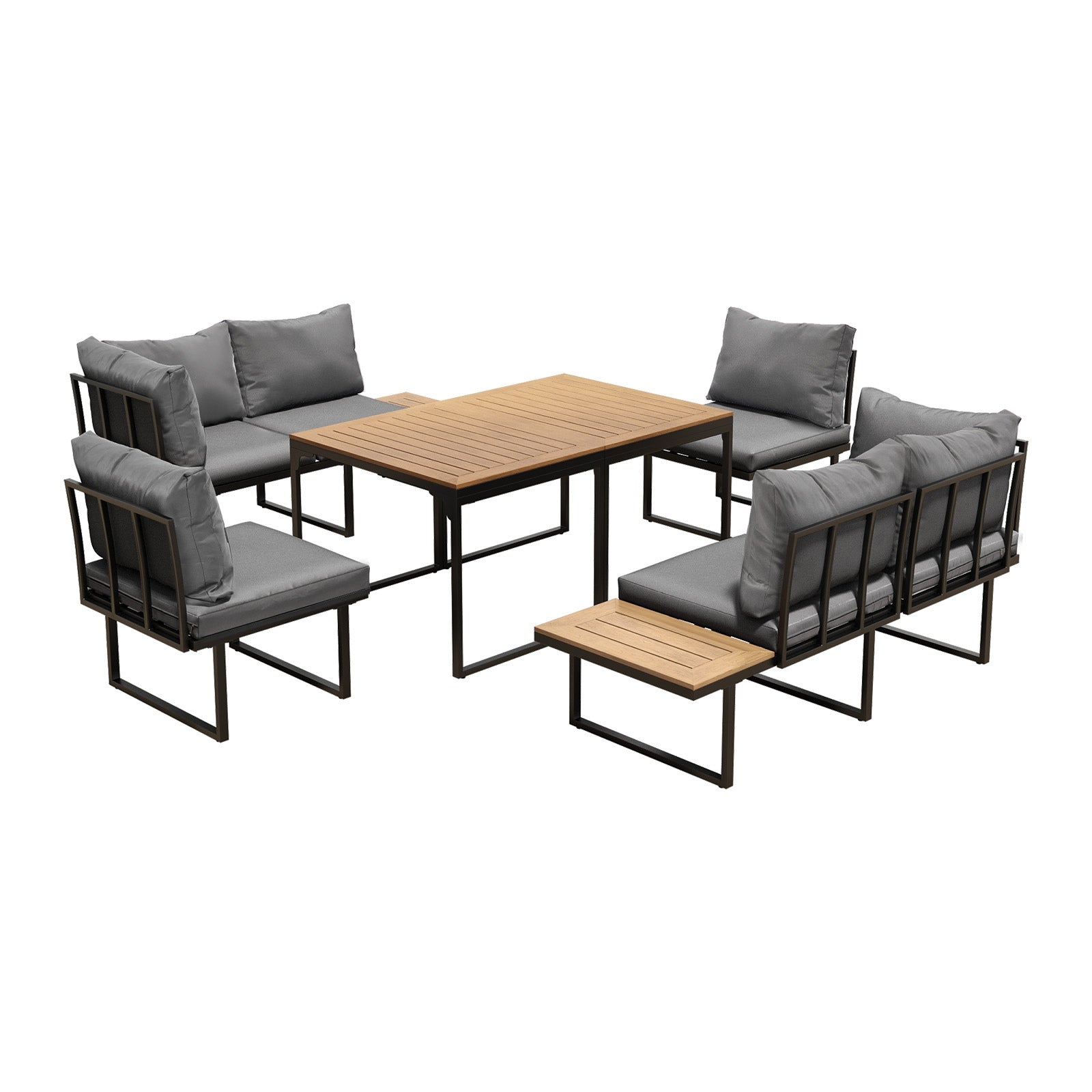 Livsip 6 Seater Outdoor Dining Sofa Setting Lounge Furniture 2 Side Table Grey - Sunyee