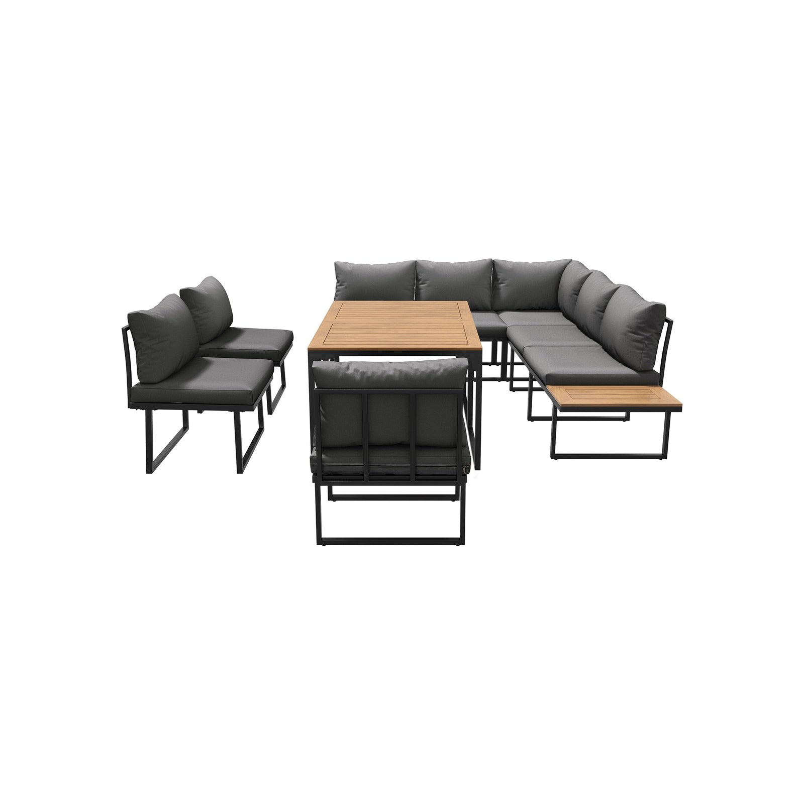 Livsip 8 Seater Outdoor Dining Sofa Set Lounge Furniture with Side Table Grey - Sunyee