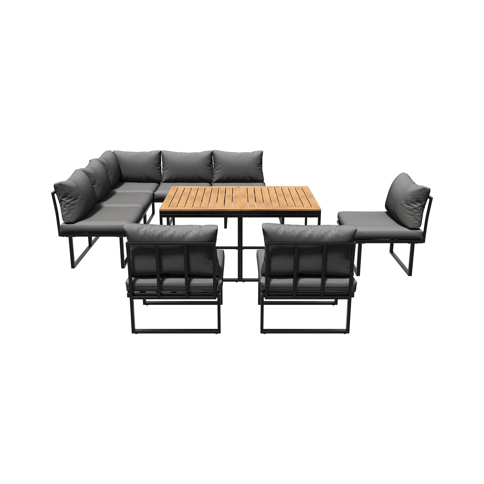 Livsip 8 Seater Outdoor Dining Sofa Set Lounge Furniture with Side Table Grey - Sunyee
