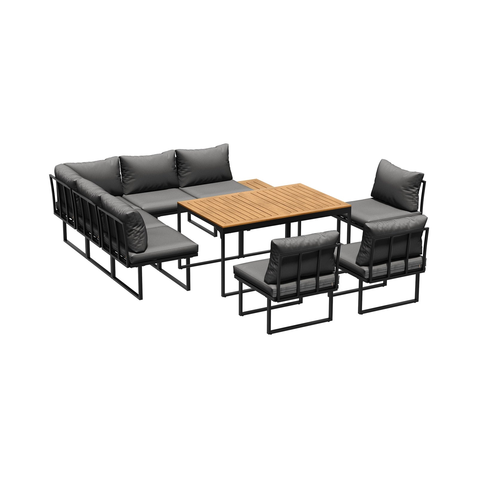 Livsip 8 Seater Outdoor Dining Sofa Set Lounge Furniture with Side Table Grey - Sunyee