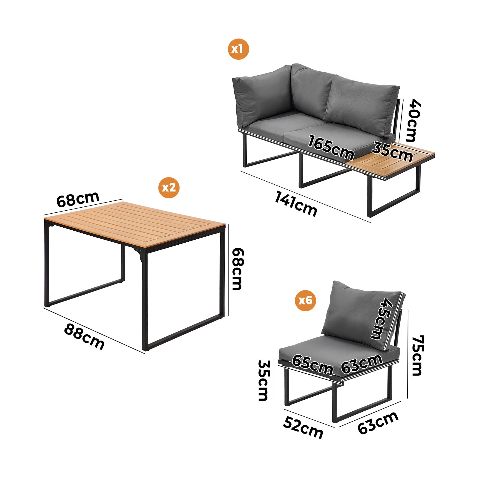 Livsip 8 Seater Outdoor Dining Sofa Set Lounge Furniture with Side Table Grey - Sunyee
