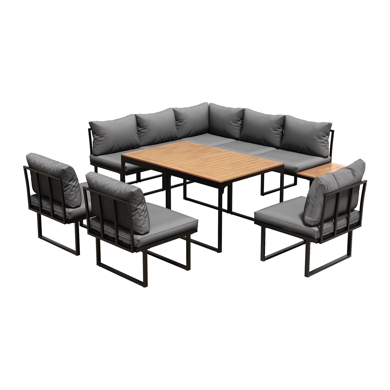 Livsip 8 Seater Outdoor Dining Sofa Set Lounge Furniture with Side Table Grey - Sunyee