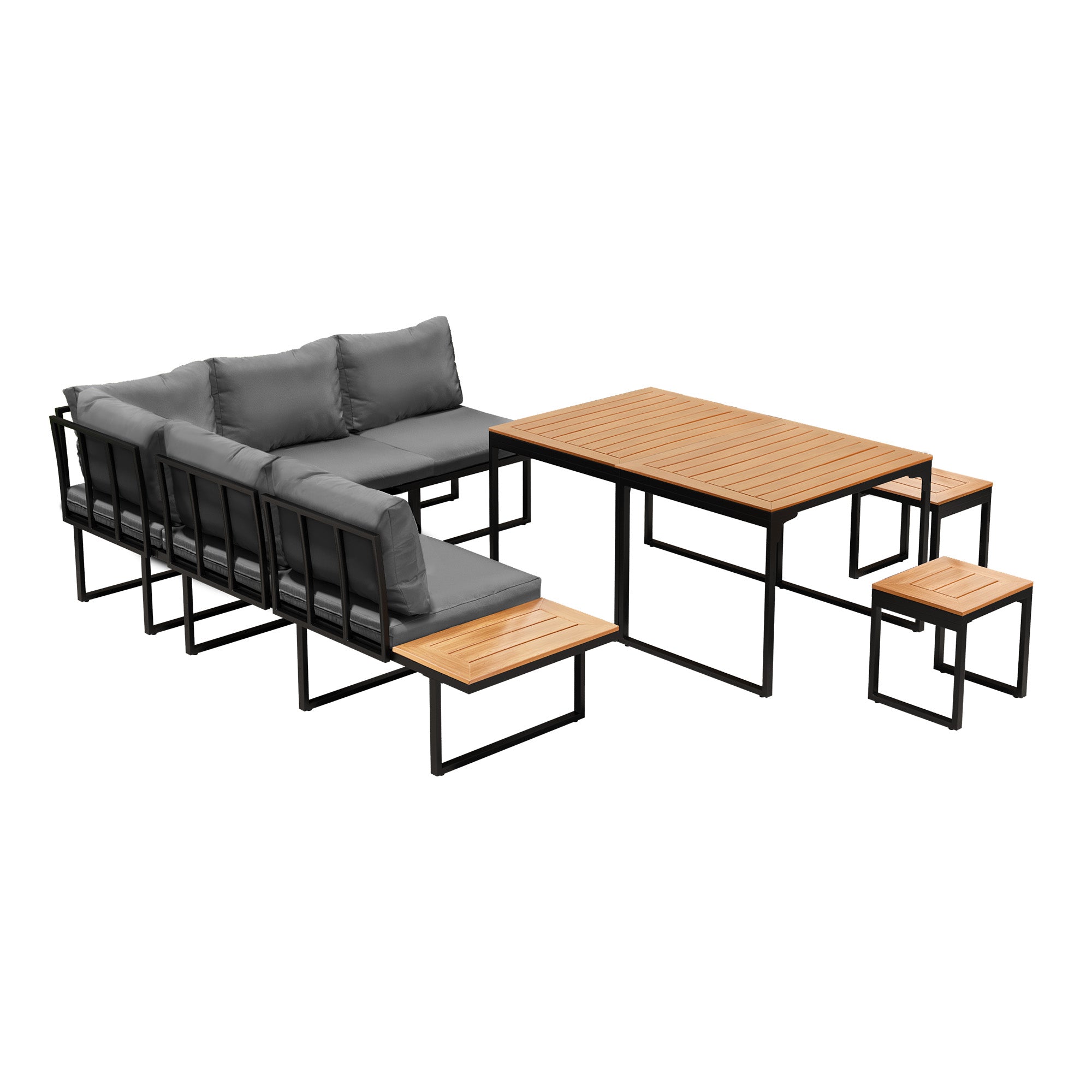 Livsip 7 Seater Outdoor Dining Set Sofa Lounge Setting Patio Table Stool Grey - Sunyee