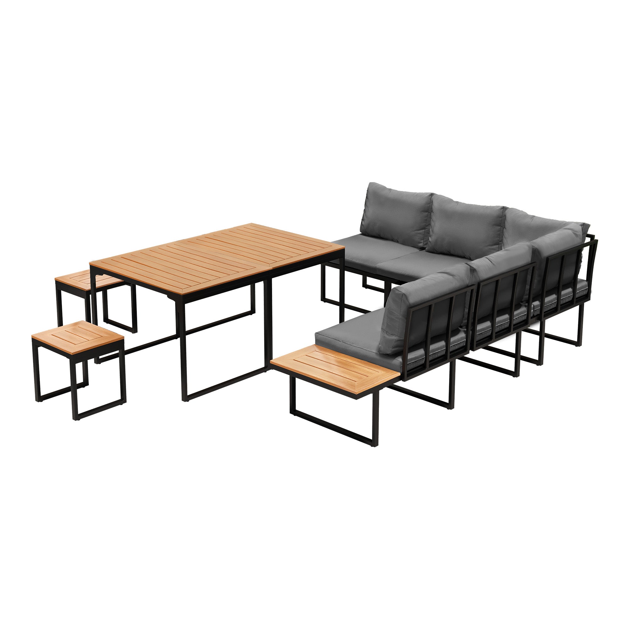 Livsip 7 Seater Outdoor Dining Set Sofa Lounge Setting Patio Table Stool Grey - Sunyee