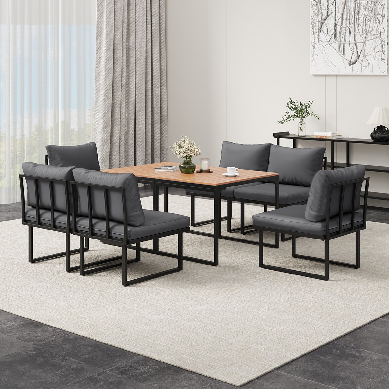 Livsip 6 Seater Outdoor Dining Sofa Set Lounge Furniture with Cushions Grey - Sunyee