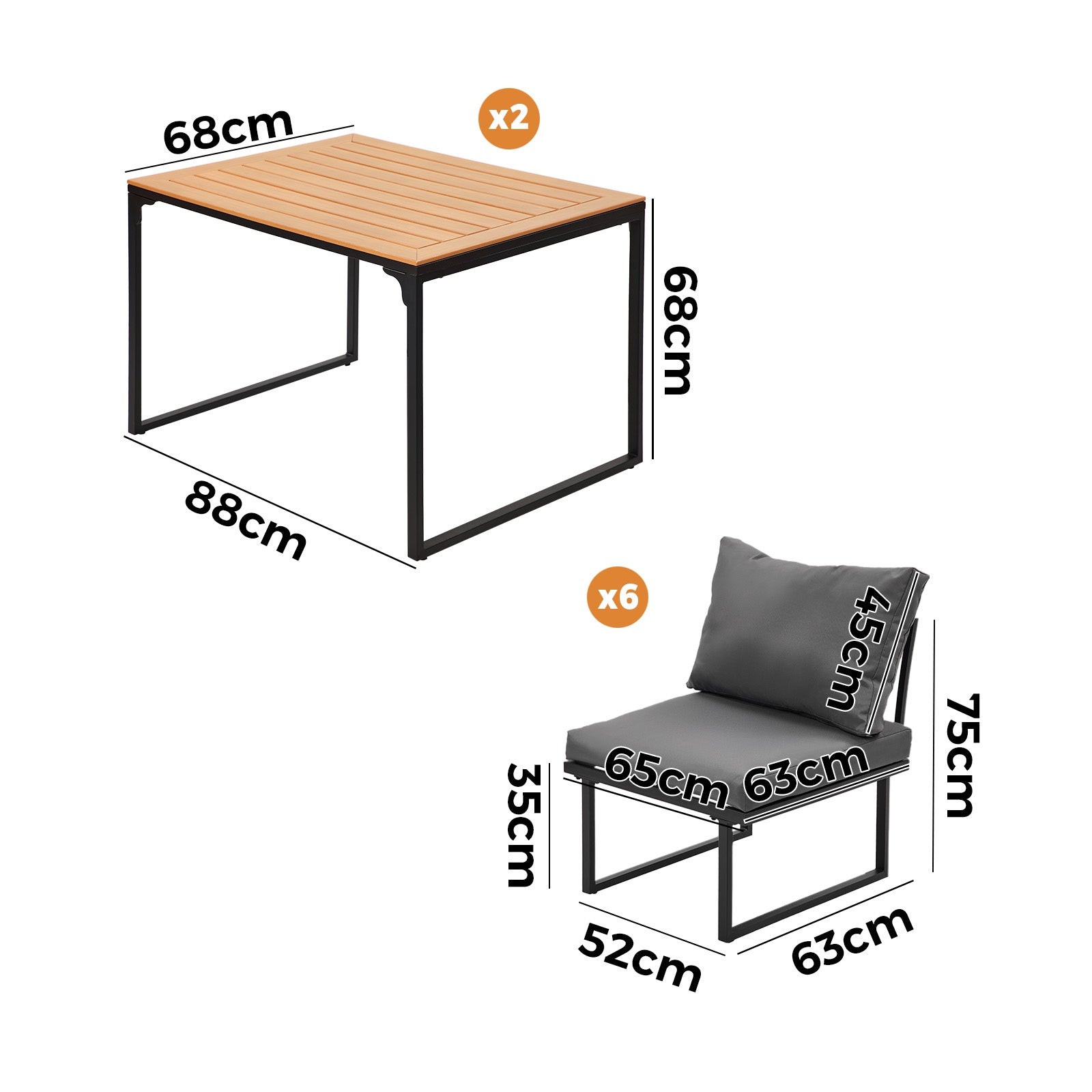 Livsip 6 Seater Outdoor Dining Sofa Set Lounge Furniture with Cushions Grey - Sunyee