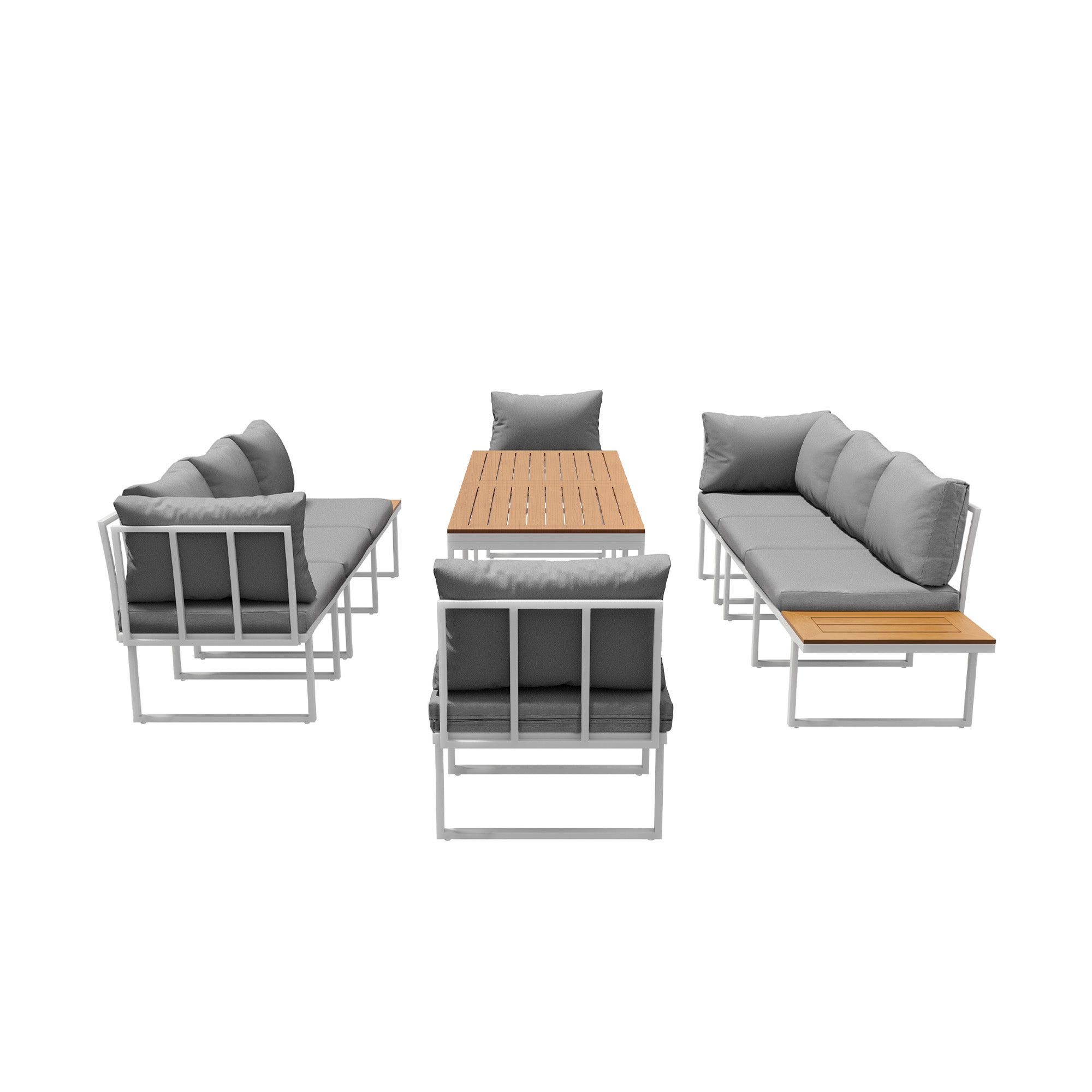 Livsip 8 Seater Outdoor Dining Sofa Setting Lounge Side Table Furniture White - Sunyee