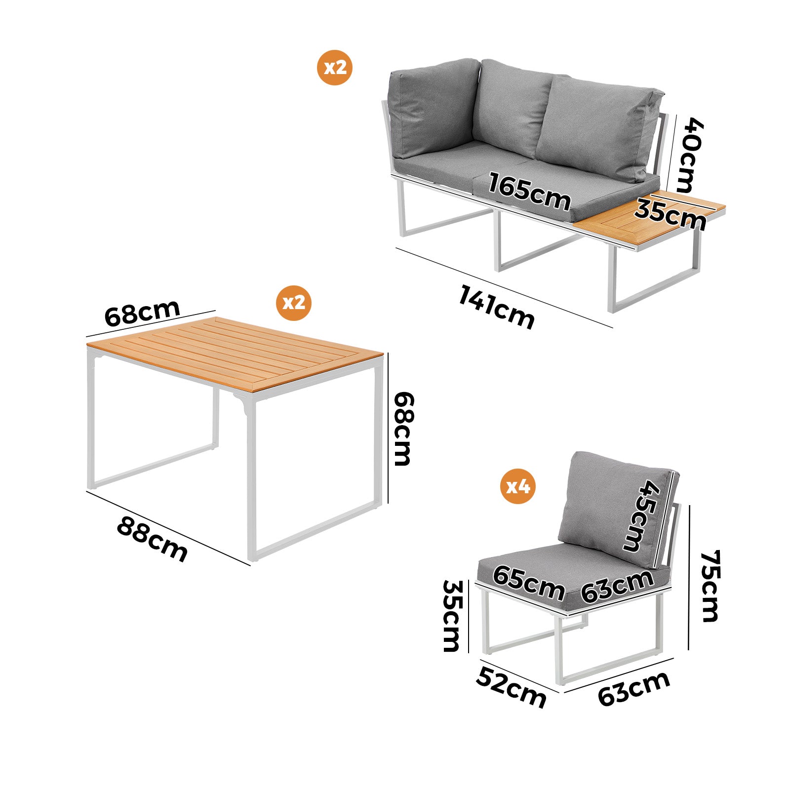 Livsip 8 Seater Outdoor Dining Sofa Setting Lounge Side Table Furniture White - Sunyee