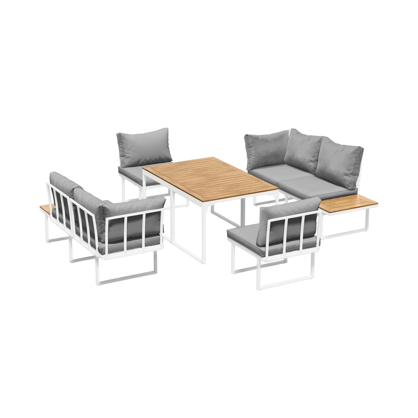 Livsip 6 Seater Outdoor Dining Sofa Setting Lounge Furniture 2 Side Table White - Sunyee