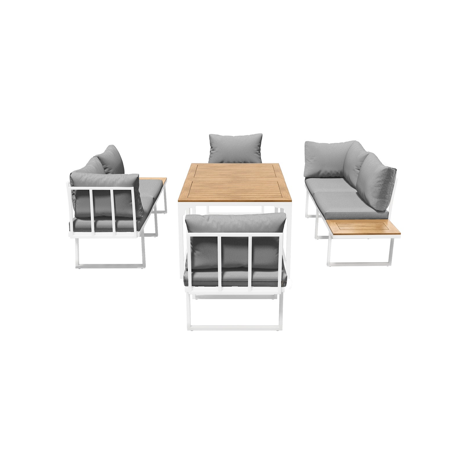 Livsip 6 Seater Outdoor Dining Sofa Setting Lounge Furniture 2 Side Table White - Sunyee