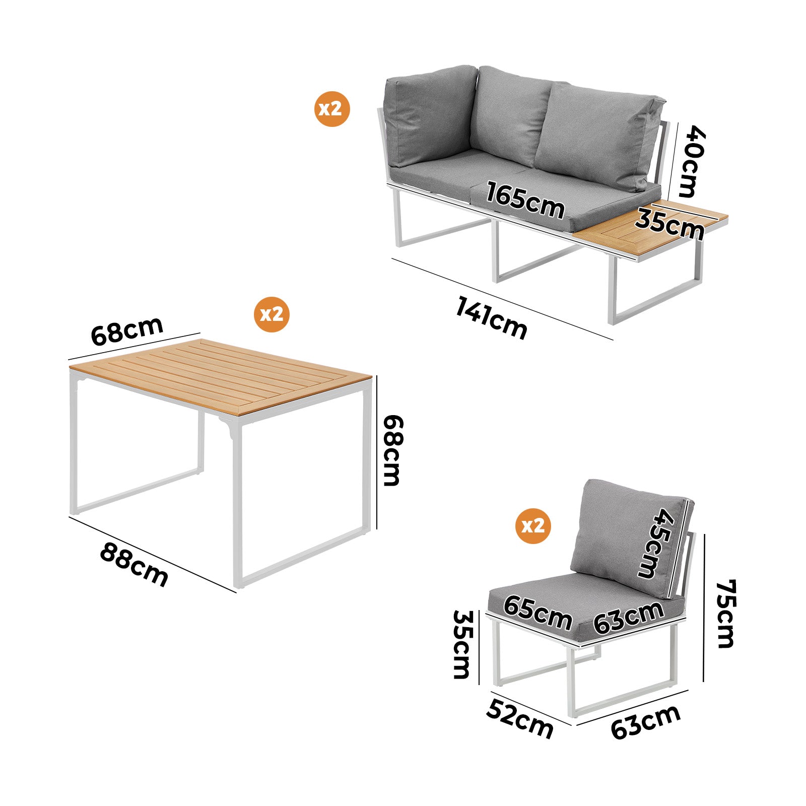 Livsip 6 Seater Outdoor Dining Sofa Setting Lounge Furniture 2 Side Table White - Sunyee