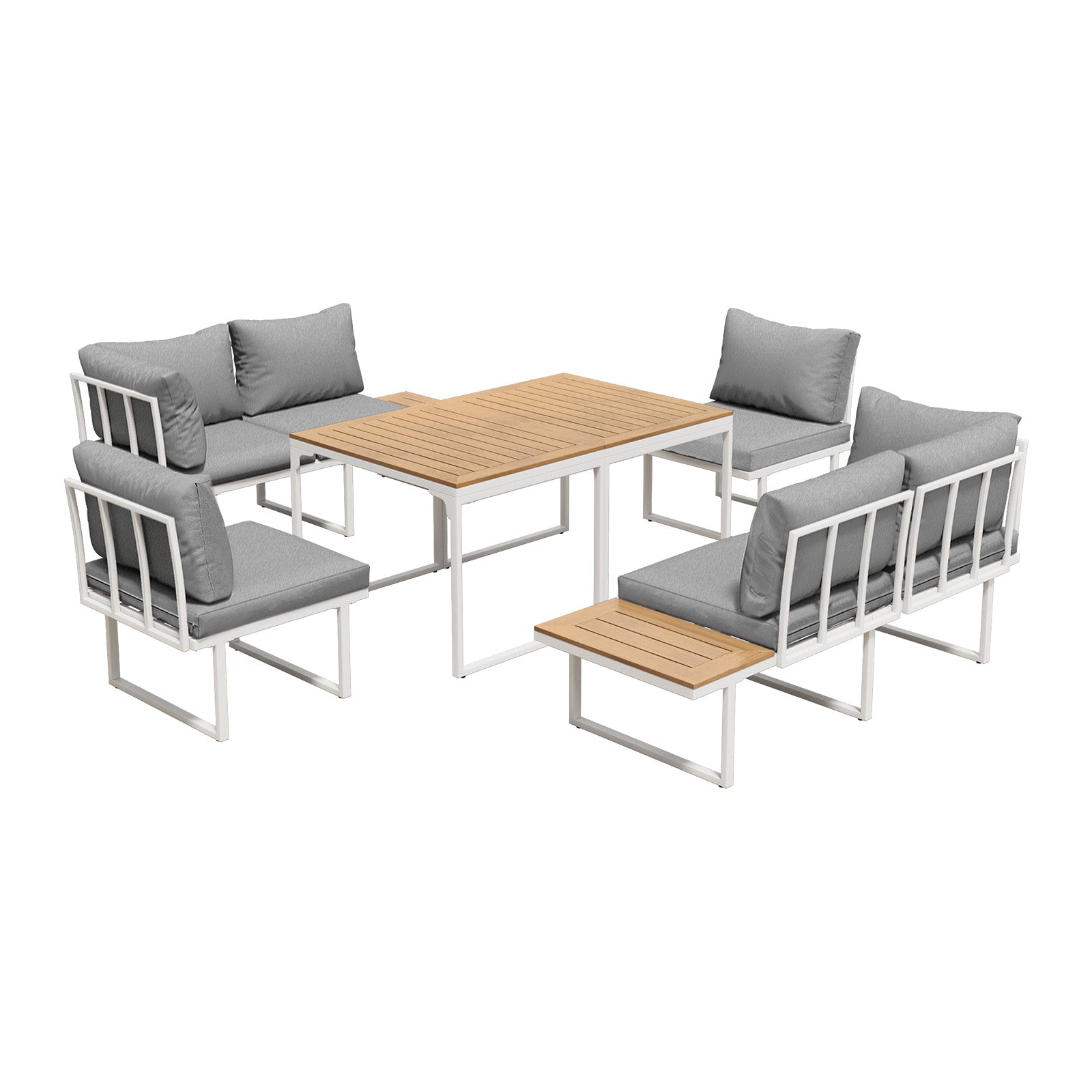 Livsip 6 Seater Outdoor Dining Sofa Setting Lounge Furniture 2 Side Table White - Sunyee