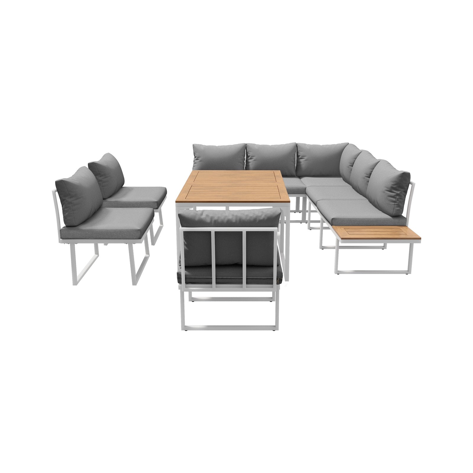 Livsip 8 Seater Outdoor Dining Sofa Set Lounge Furniture with Side Table White - Sunyee