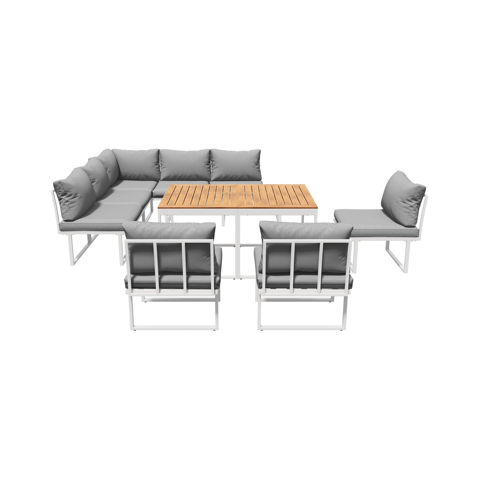 Livsip 8 Seater Outdoor Dining Sofa Set Lounge Furniture with Side Table White - Sunyee