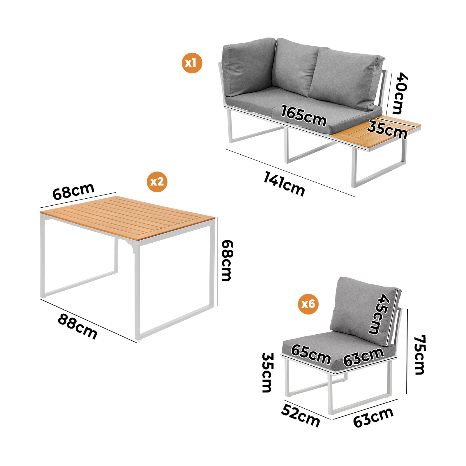 Livsip 8 Seater Outdoor Dining Sofa Set Lounge Furniture with Side Table White - Sunyee