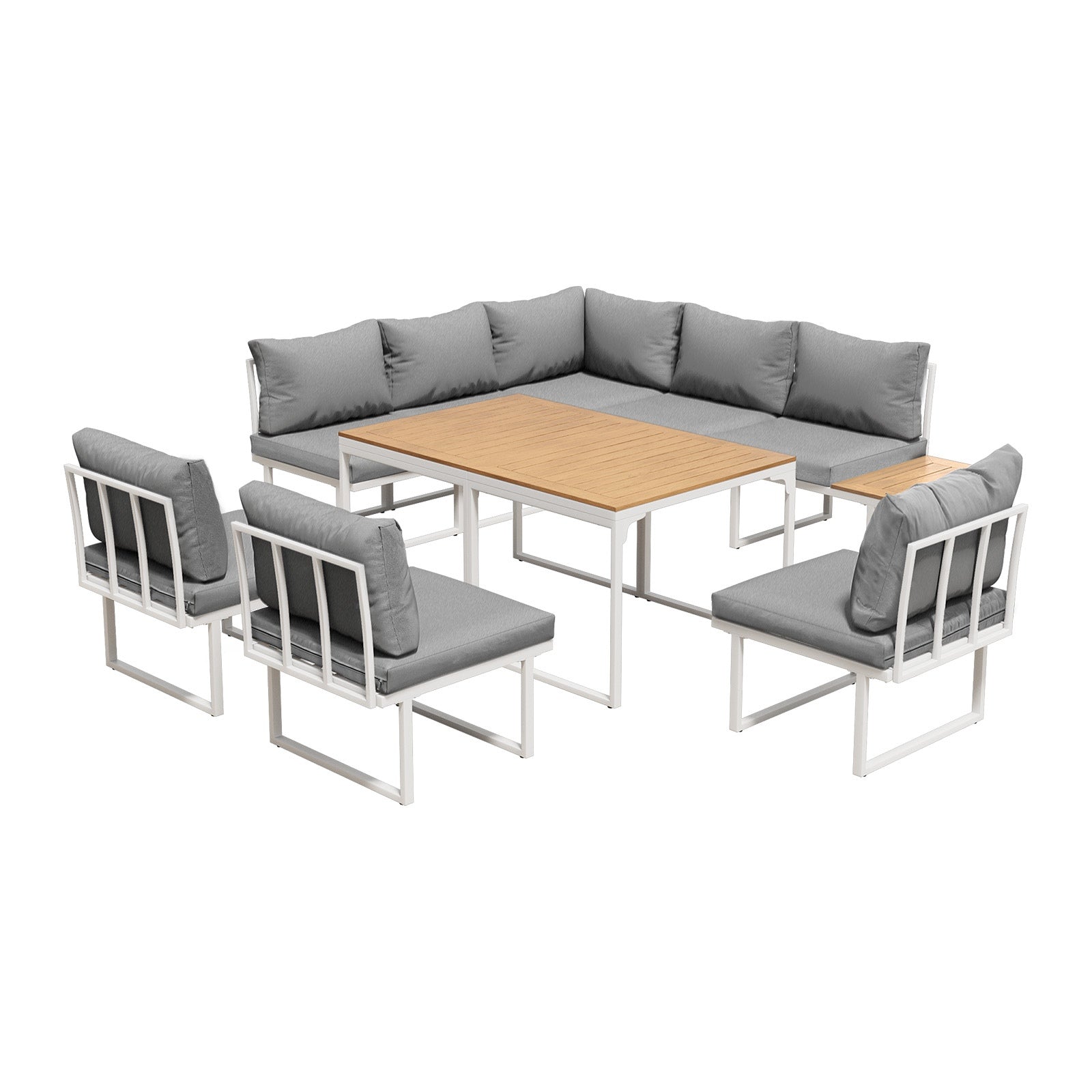 Livsip 8 Seater Outdoor Dining Sofa Set Lounge Furniture with Side Table White - Sunyee