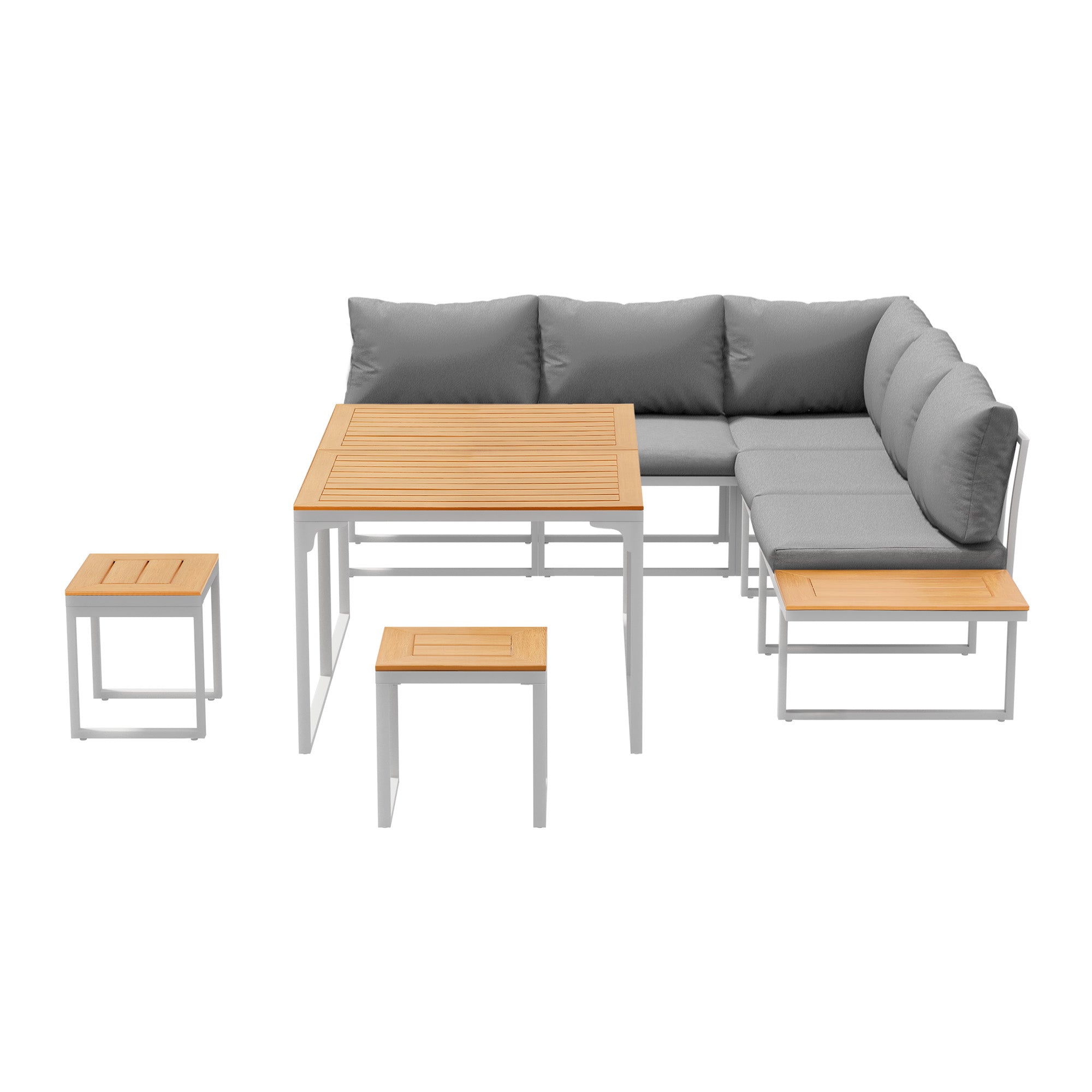 Livsip 7 Seater Outdoor Dining Set Sofa Lounge Setting Patio Table Stool White - Sunyee