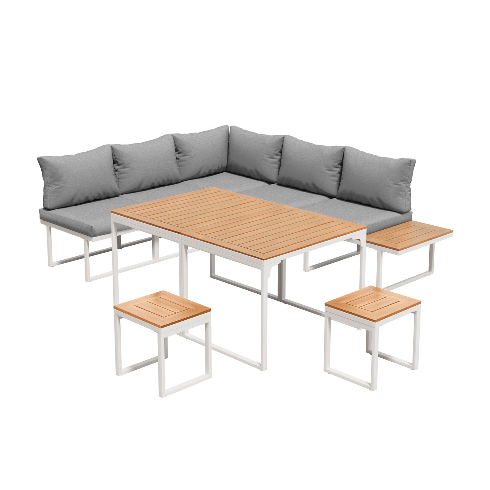 Livsip 7 Seater Outdoor Dining Set Sofa Lounge Setting Patio Table Stool White - Sunyee