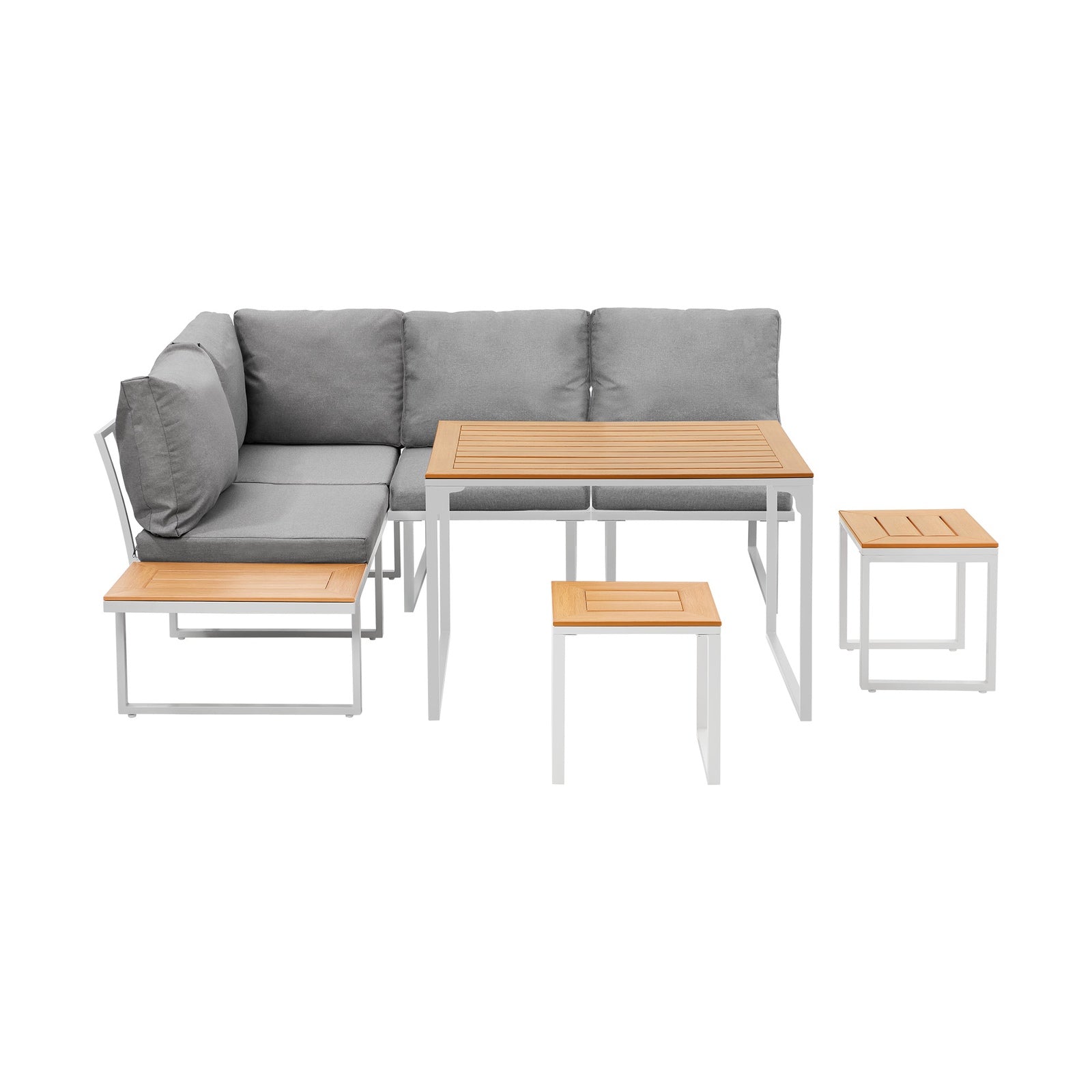 Livsip 6 Seater Outdoor Dining Sofa Set Lounge Furniture Patio Stool White - Sunyee