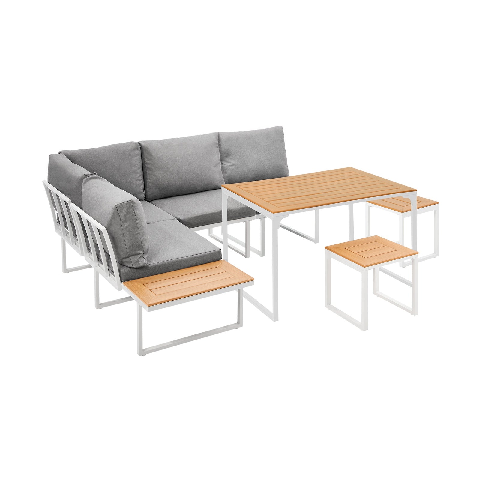 Livsip 6 Seater Outdoor Dining Sofa Set Lounge Furniture Patio Stool White - Sunyee